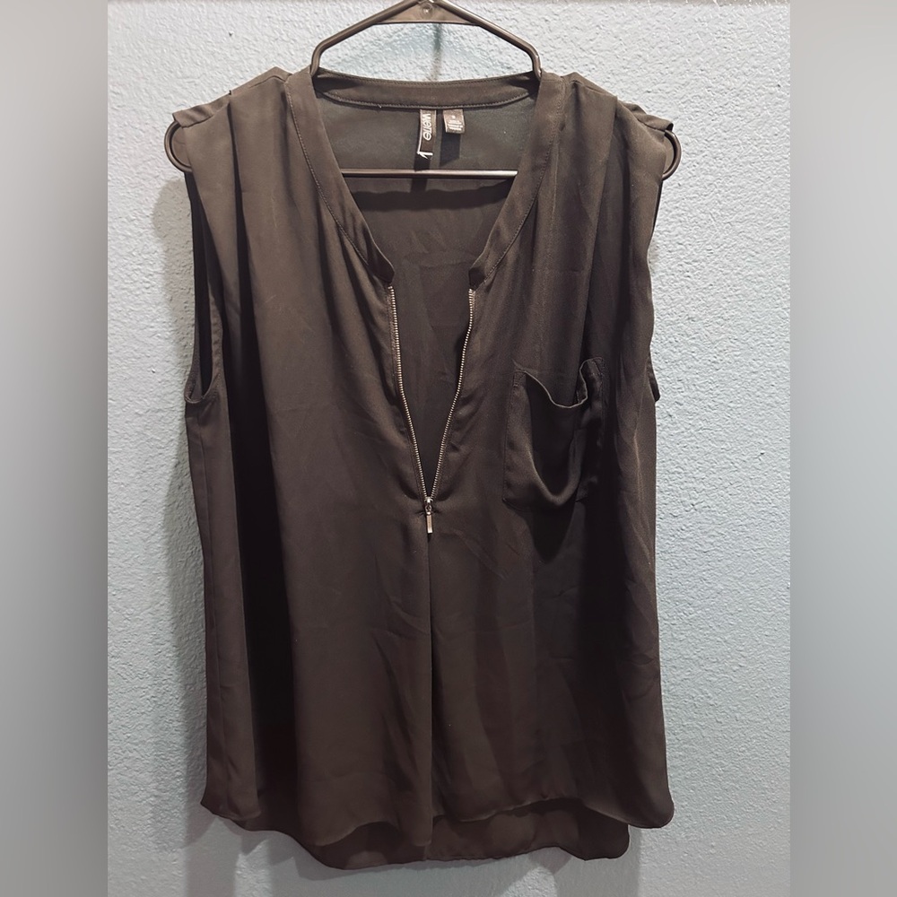 Sheer Black Top with Deep V Zippered Chest